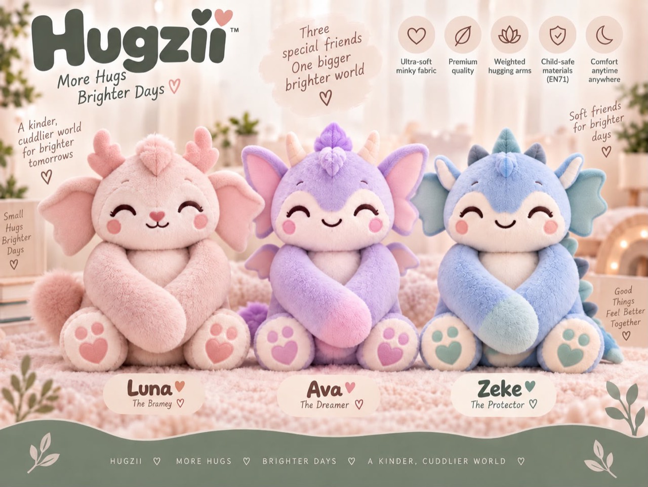 Luna, Ava en Zeke samen in de wereld van Hugzii